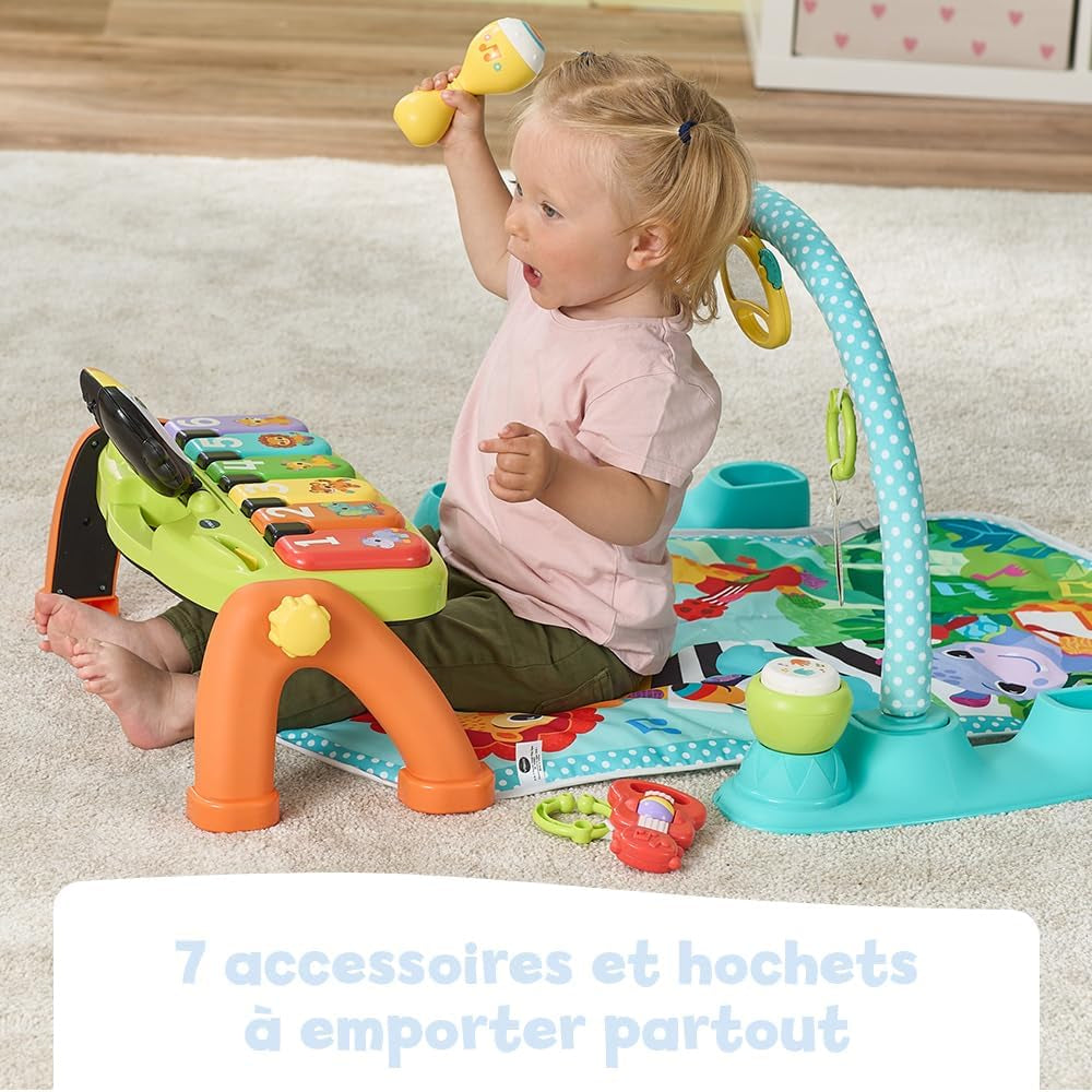 - Tapis Tap Tap Piano Évolutif 5 En 1 - Tapis D'Éveil Avec Arche D'Éveil, Piano Bébé Lumineux Et Hochets - Jeu Musical Et Évolutif - Motricité Bébé - Cadeau De Naissance - Contenu En Français