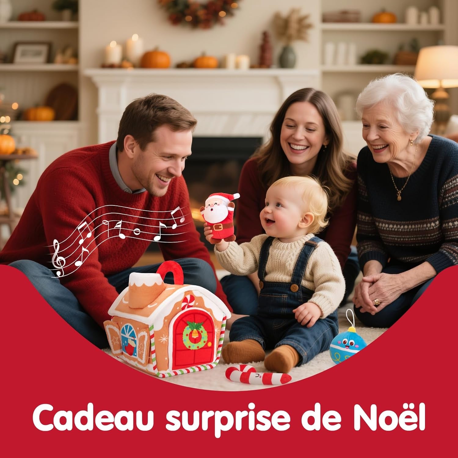 Jouet Bébé 6 Mois, Maison En Pain D'Épices De Noël - Jouet Eveil Bebe 6-12 Mois, Jouets Sensoriel En Peluche, Jeux Montessori Enfant Cadeau Pour Bebe 1 an Garçon Fille