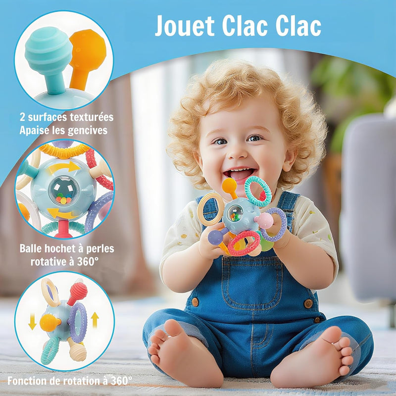 Jouet Dentition Bebe Balle Pour Naissance 0-3 Mois, Jouet Bebe 1 an Jeux Montessori Bebes Eveil 0-6 Mois, Jeux Bebes Hochet Sensorielle 0 3 6 9 12 Mois Filles Garçons (Bleu)