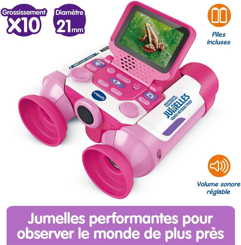 - Genius XL Jumelles Vidéo Interactives - Paire De Jumelles Enfant 10X21 Rose Avec Écran Couleur, Appareil Photo, Images De La BBC - Jeu Éducatif - Cadeau Enfant Dès 5 Ans - Contenu En Français
