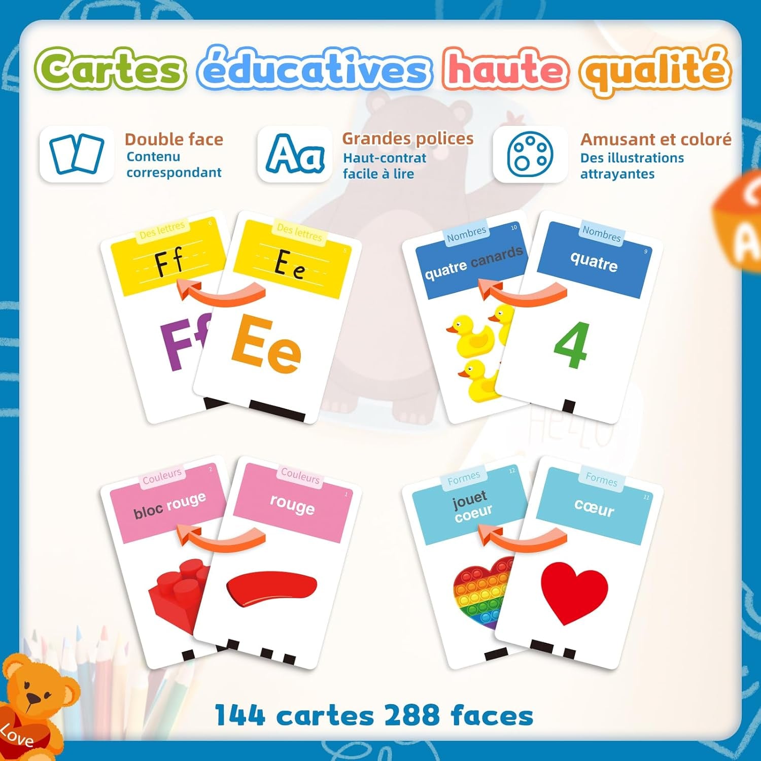 Jouets Éducatifs De La Parole Pour Tout-Petits, Cartes-Flash Réalistes Améliorées, Mots Visuels Français Avec Sons, Accent Français, Kit Jeu Montessori Pour Enfants D'Âge Préscolaire (Bleu)