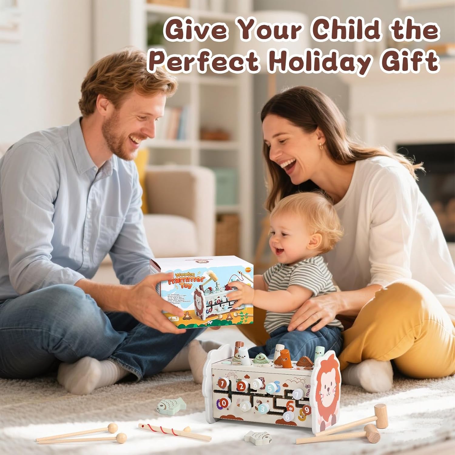 Jouet Bebe 1 an - Jeux Montessori 1 an 4 En 1 Jouet Montessori Avec Tape-Taupe Xylophone Bebe Pêche Et Labyrinthe Jouets Enfant 1 Ans Educatif En Bois Idéal Cadeau Noel Enfant 1 Ans Fille Garçon