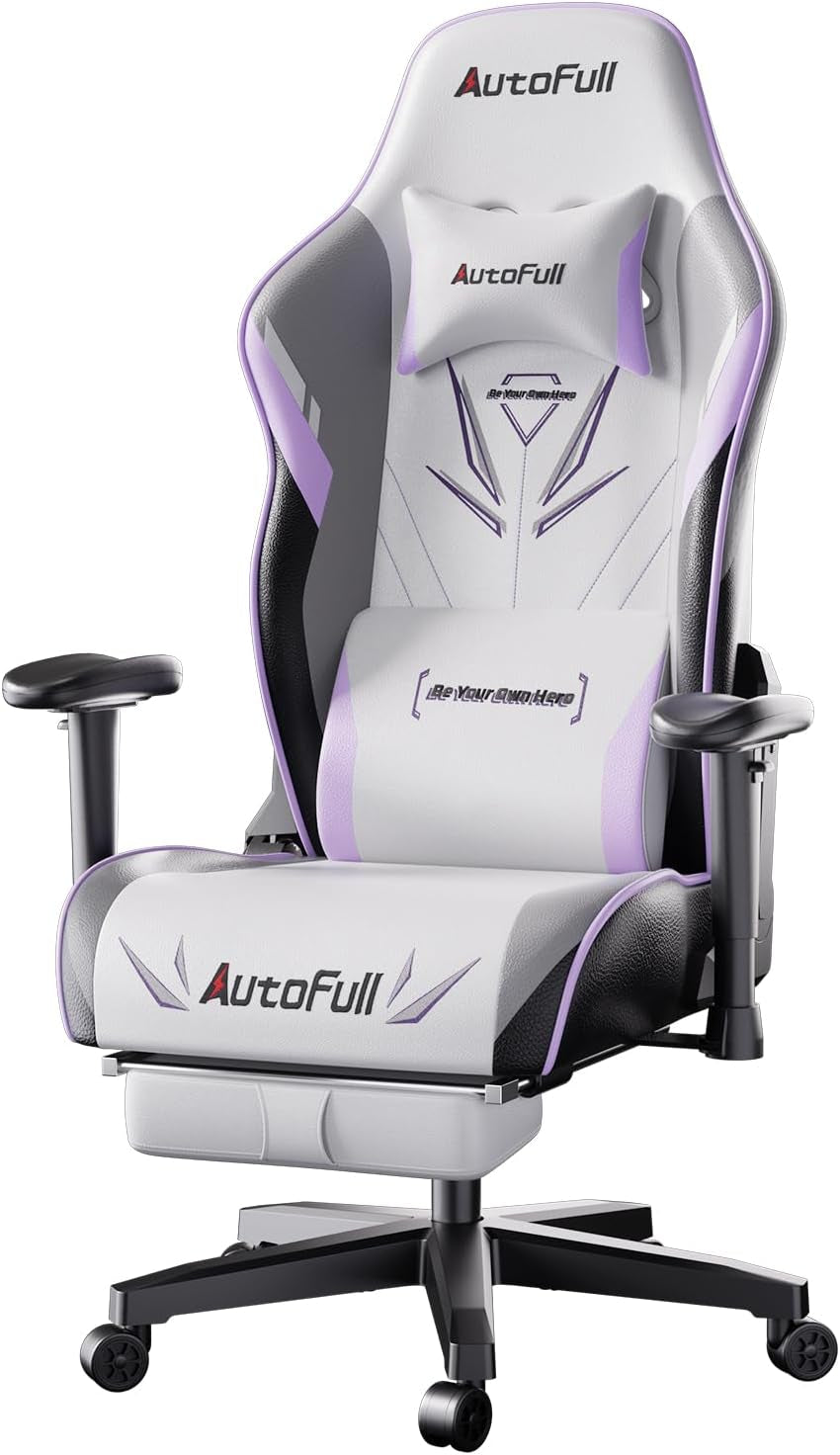 C3 Pro Chaise Gaming Chaise Gaming En Cuir Résistant Avec Siège Épais, Accoudoirs 3D Et Inclinaison 160° - Confort Ergonomique Pour Sessions Longues (Blanc/Violet)
