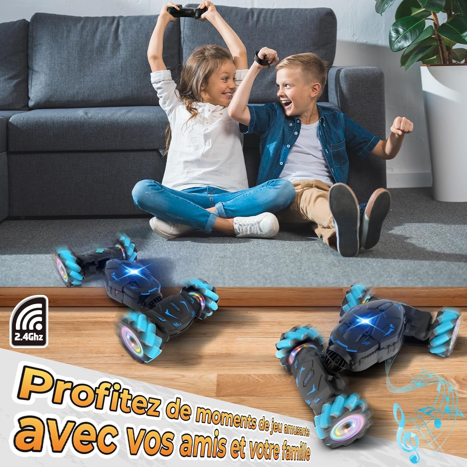 Voiture Télécommandée Tout Terrain Avec La Main, Avec Lumière Et Spray, Jouet RC Car Drift 4WD 2,4 Ghz Rotation À 360° Cadeau Voiture Telecommandé Enfant Filles Garçons Enfants De 6 8 9 10 Ans