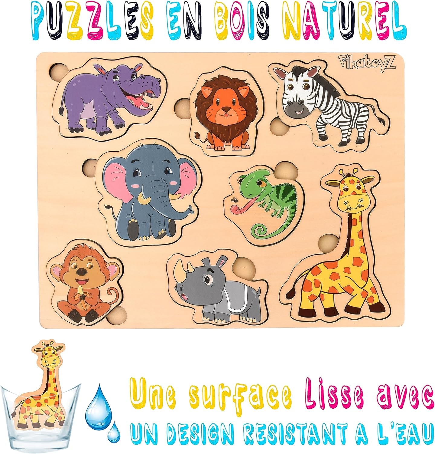 Jouet Enfant 1, 2 Et 3 Ans – Jeu Éducatif Idéal Pour Cadeau De Noël Ou Anniversaire – Puzzle En Bois Pour Bébé Garçon Ou Fille – Jeux Montessori Avec Puzzles Animaux De La Jungle