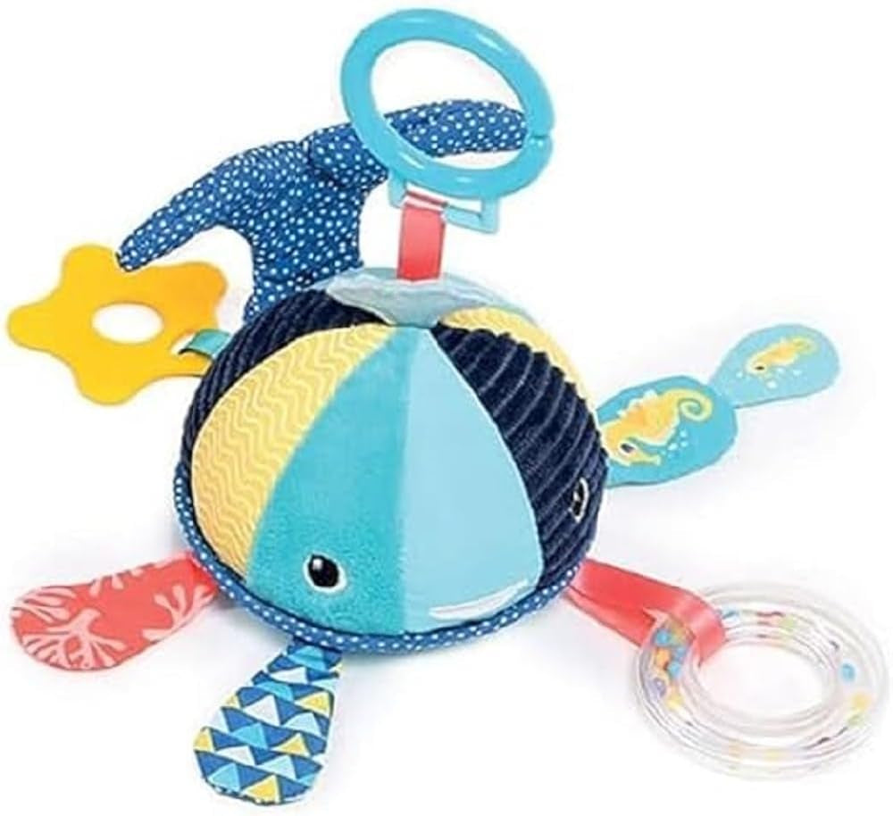- Activité À Suspendre Baleine - Jeux D'Éveil Bébé - Dès 3 Mois - Développe Le Bien-Être, Le Toucher & La Motricité Fine - Jeu Sonore, Papier Froissé, Anneau De Dentition & Mirroir
