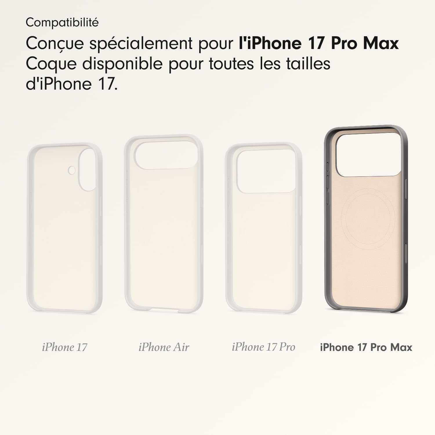 Coque Pour Iphone 17 Pro Max Équipée Magsafe Avec Commande De L'Appareil Photo, Fini Mat, Doublure En Tissu Microfibre - Gris Granite