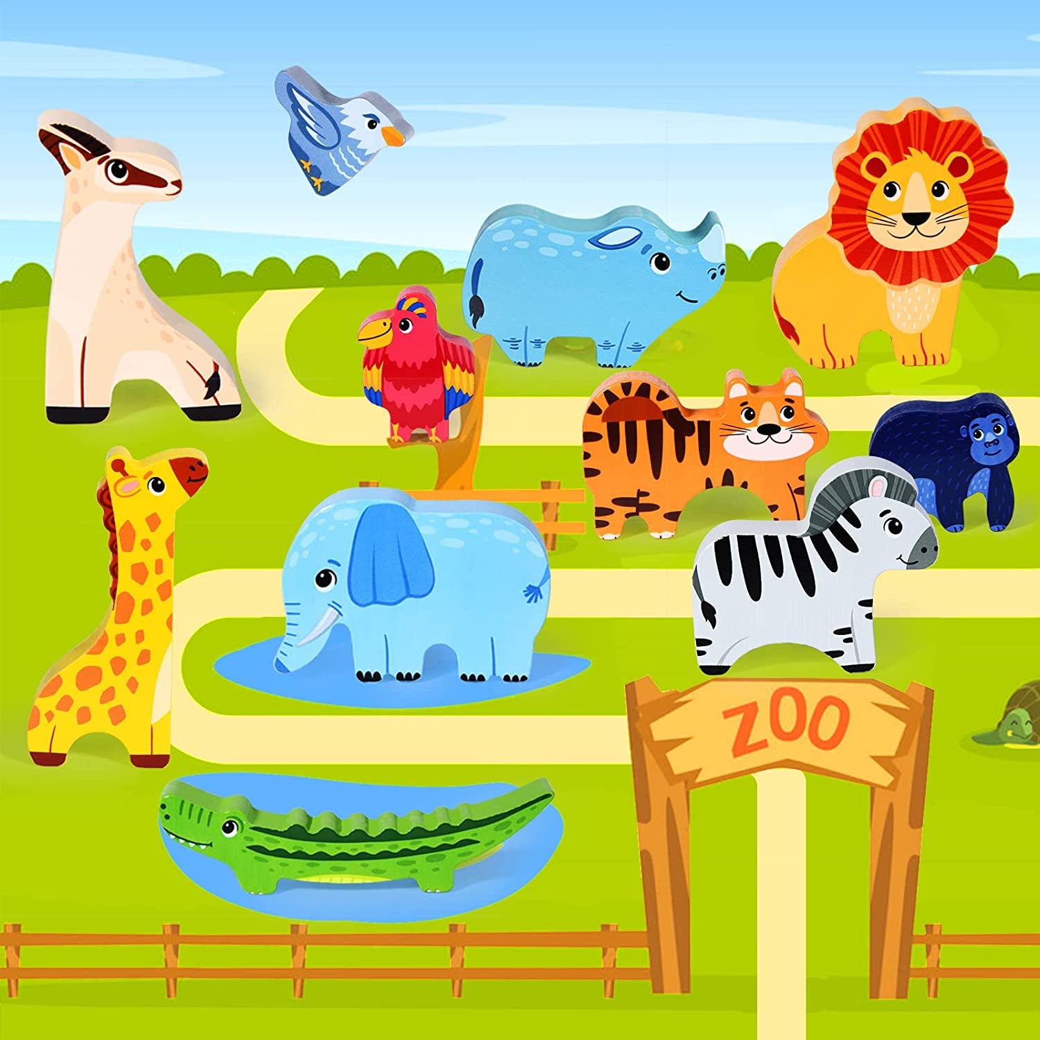 Jouet À Empiler En Bois Animaux Bloc De Bois Blocs De Construction D'Empilage De L'Équilibre Jeux Montessori Jouets Éducatifs Pour Enfants Bébé 2 3 4 Ans