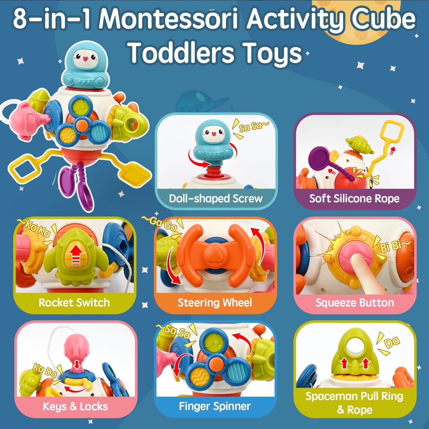 Busy Board Jouet Bebe Montessori, 8 En 1 Éducatif Sensoriel Bebes Cubes Jouets De Jeux D'Avions, Cube D'Activité Jouet Bébé 18 Mois Cadeaux D'Anniversaire Pour Les Tout-Petits