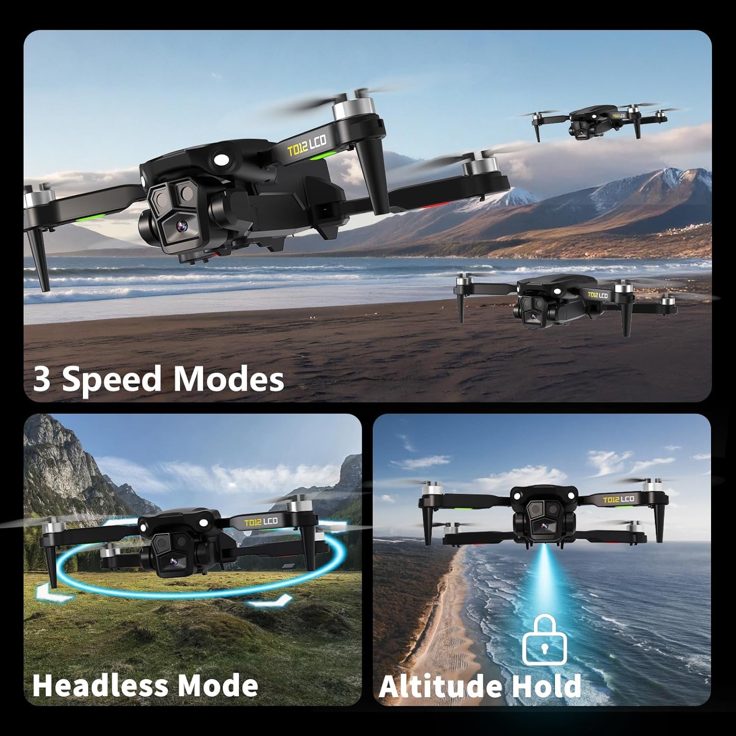 TD12LCD Drone Avec Caméra, Transmission Par Écran LCD, Moteur Sans Balais, Positionnement Par Flux Optique, Quadricoptère RC Pliable Pour Débutants Adultes, Moins De 249G