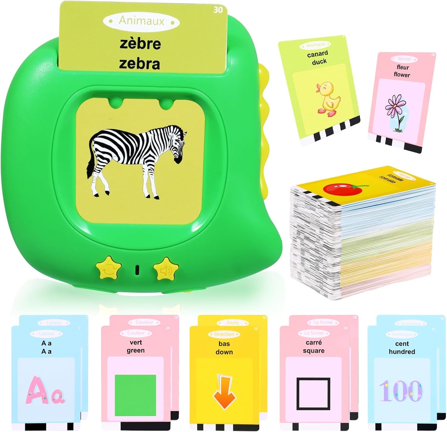 Cartes Éducatives, Carte Parlante Montessori Français, Jouets Éducatifs 2 Ans Jeunes Enfant Jouet Bebe Jeu Garcon Fille De 1 À 6 Ans Pour Écouter Et Apprendre 384 Mots (Français/Anglais/Bilingue)