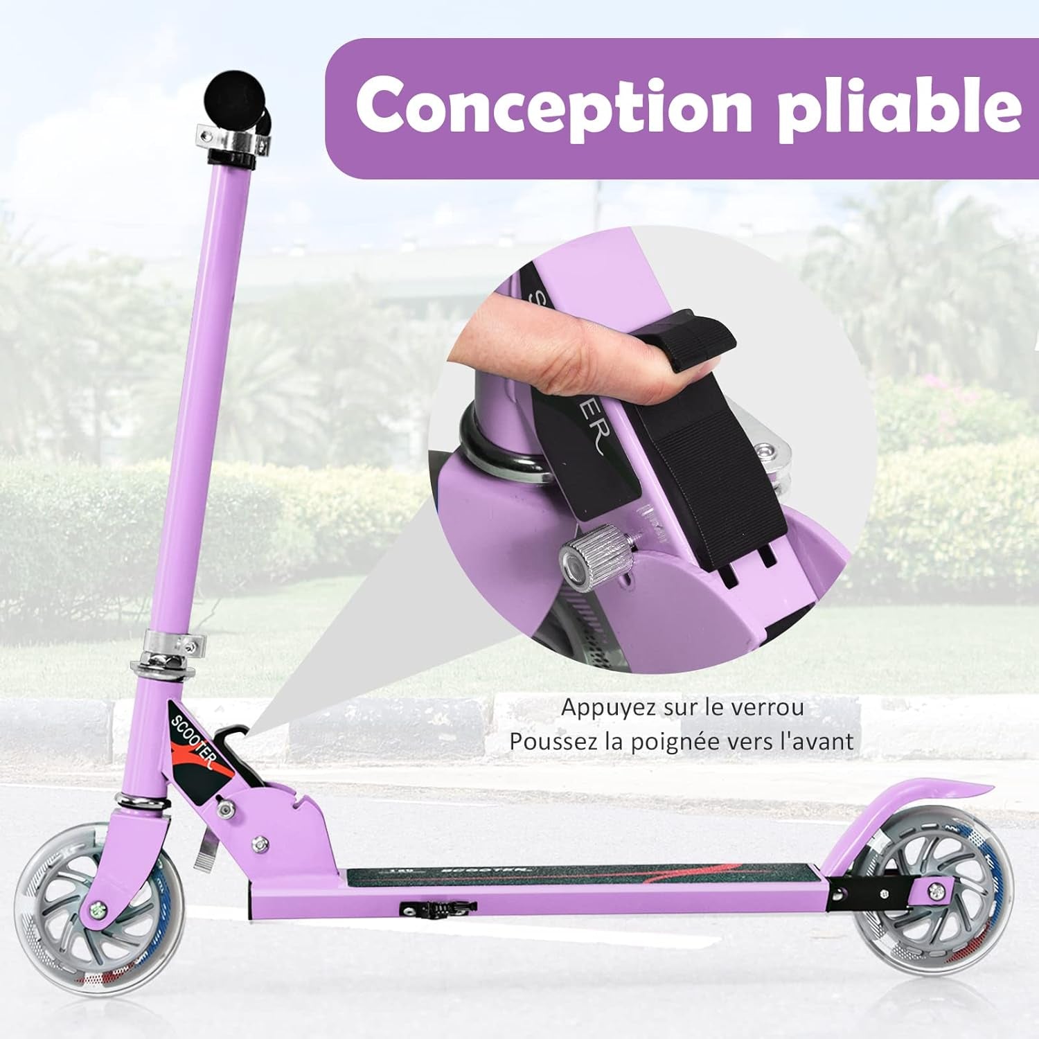 Trottinette Enfant 2 Roues Patinette Enfant Pliable Scooter Enfant Kick Avec LED Lumière Hauteur Réglable