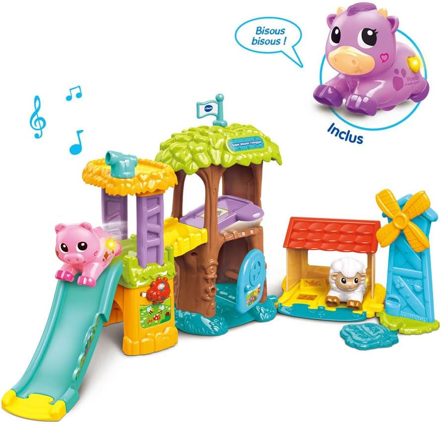- Tut Tut Animo Bisous Super Maison Toboggan - Ferme Jouet Enfant Avec Violette, La Vache Pipelette - Jouet Musical Et Sonore - Cadeau Enfant De 1 an À 5 Ans - Contenu En Français