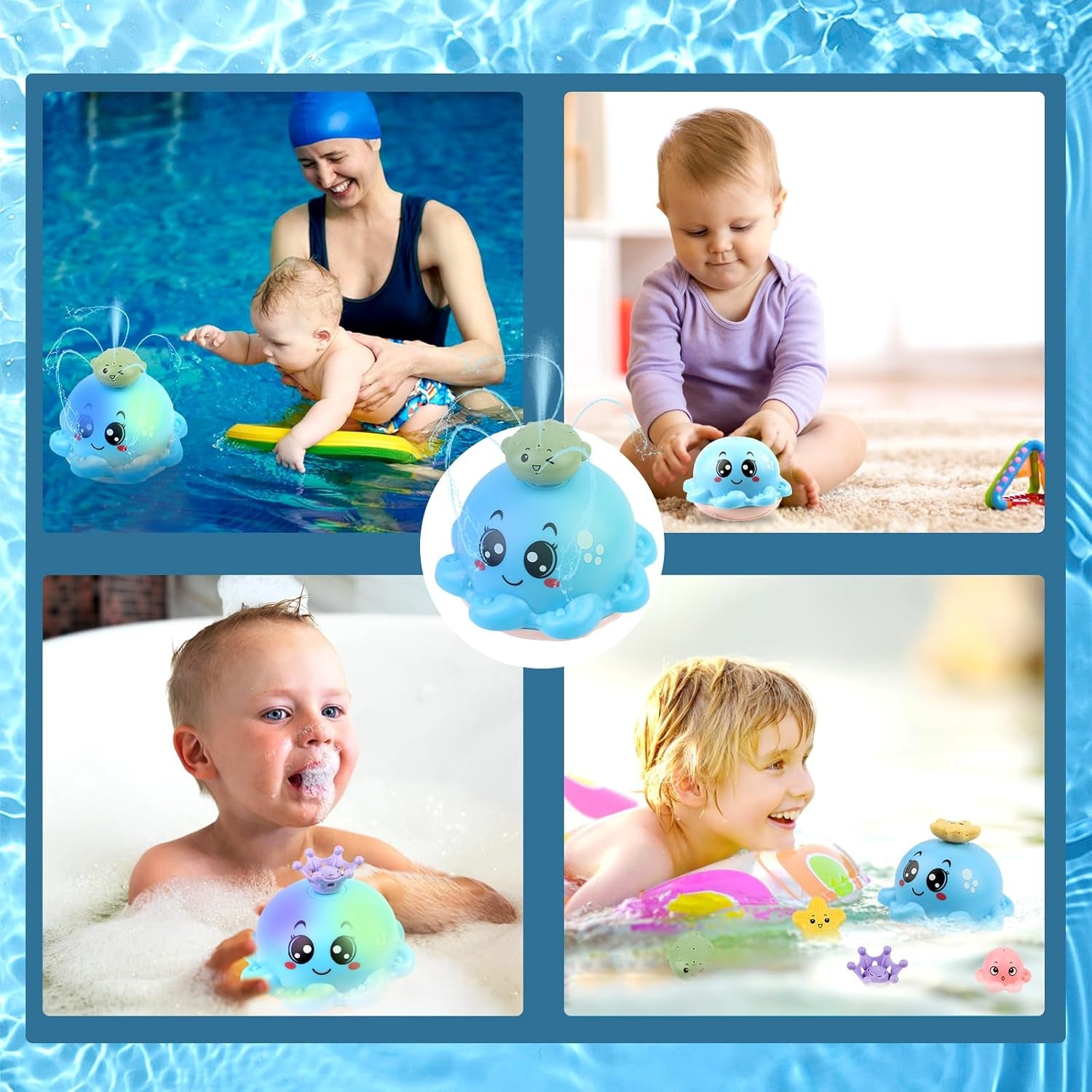 Jouets De Bain Bébé, Jeux De Bain Pour Bebe Enfant 1 2 3 4 Ans,Jouets De Bain Lumineux Pour Bébé, Jouet D'Arroseur D'Eau Poisson,Jeu D'Eau Poulpe De À Jet Avec LED Pour Les Enfants