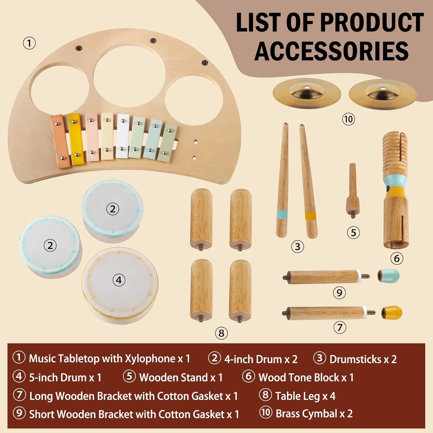 Jeux De Tambours Pour Tout-Petits Pour Garçons Et Filles De 1 An, Tambour Bébé Avec Xylophone Pour Tout-Petits De 1 À 3 Ans, Instruments De Musique, Jouets Montessori En Bois Pour Enfants, Cadeaux De