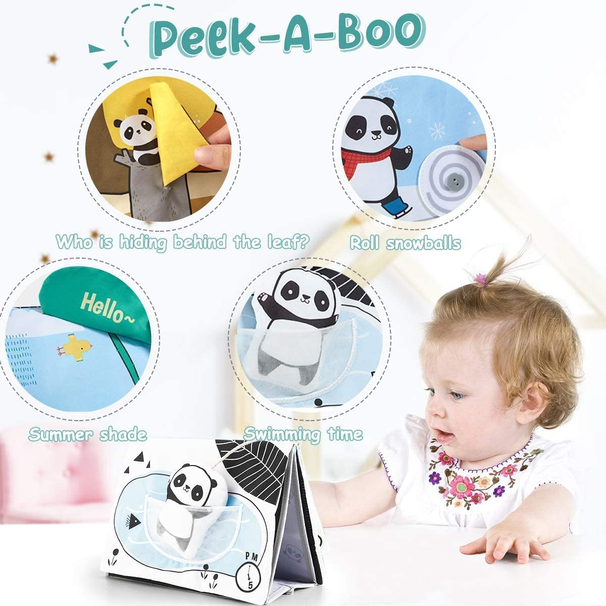 Jouet Bebe 0 3 6 12 Mois,Livre Tissu Bebe Avec Miroir,Noir Et Blanc Livres D'Éveil Doux Froissé Avec Panda,Jeux Bebe Montessori Bebe Eveil 0-6 Mois,Cadeau Bebe Naissance Garcon Fille