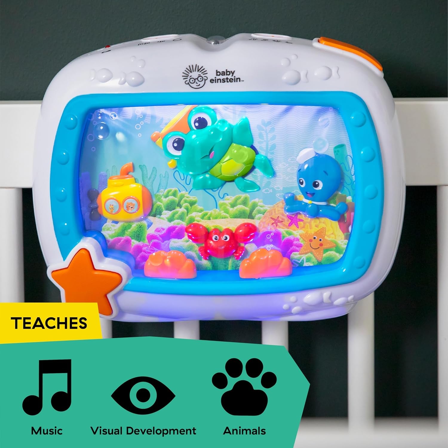 Sea Dreams Soother, Veilleuse Bébé Musicale Et Lumineuse Avec Bruit Blanc – Aquarium Bébé Veilleuse Enfant Apaisante, Lumières Douces, Sons Océan, Télécommande, 0+ Mois