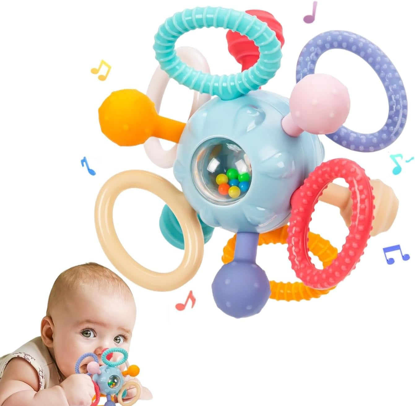 Jouet Dentition Bebe Balle Pour Naissance 0-3 Mois, Jouet Bebe 1 an Jeux Montessori Bebes Eveil 0-6 Mois, Jeux Bebes Hochet Sensorielle 0 3 6 9 12 Mois Filles Garçons (Bleu)