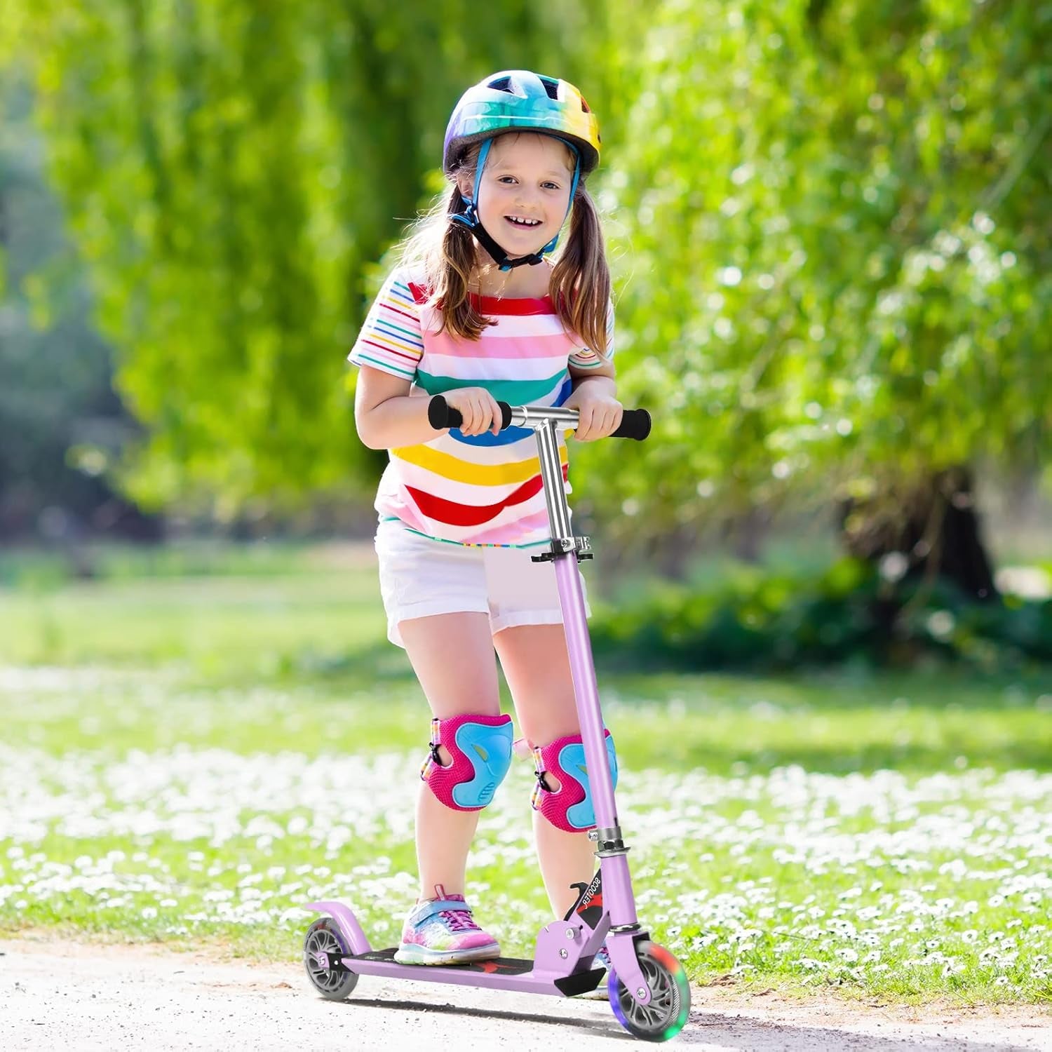 Trottinette Enfant 2 Roues Patinette Enfant Pliable Scooter Enfant Kick Avec LED Lumière Hauteur Réglable