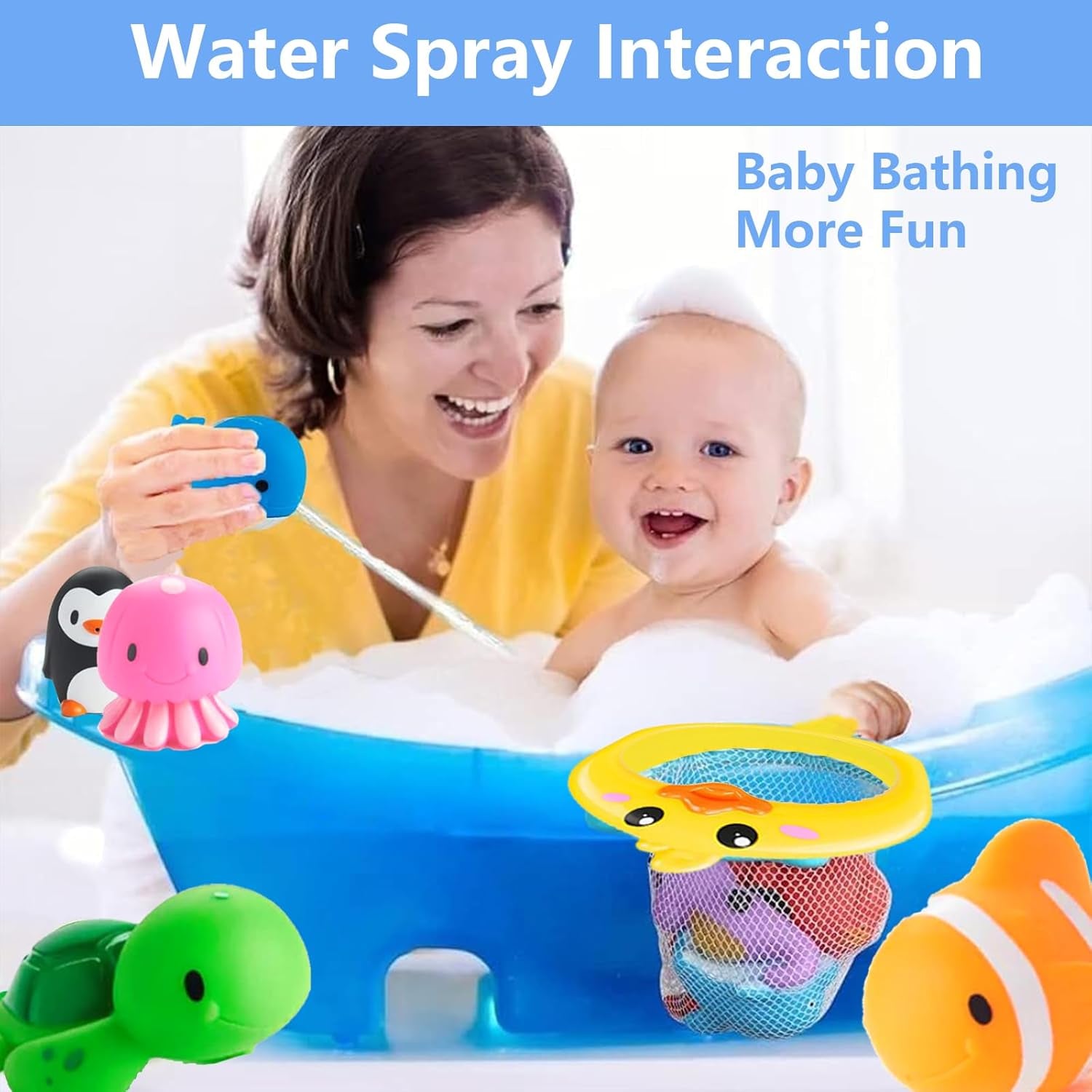 Jouet De Bain Bébé - 9 Pièces Set Avec Animaux Marins Colorés, Filet De Pêche - Pour Enfants 1 2 3 4 5 Ans - Jeux Amusants Pour Baignoire Et Piscine - Cadeau Pour Baignoire Piscine