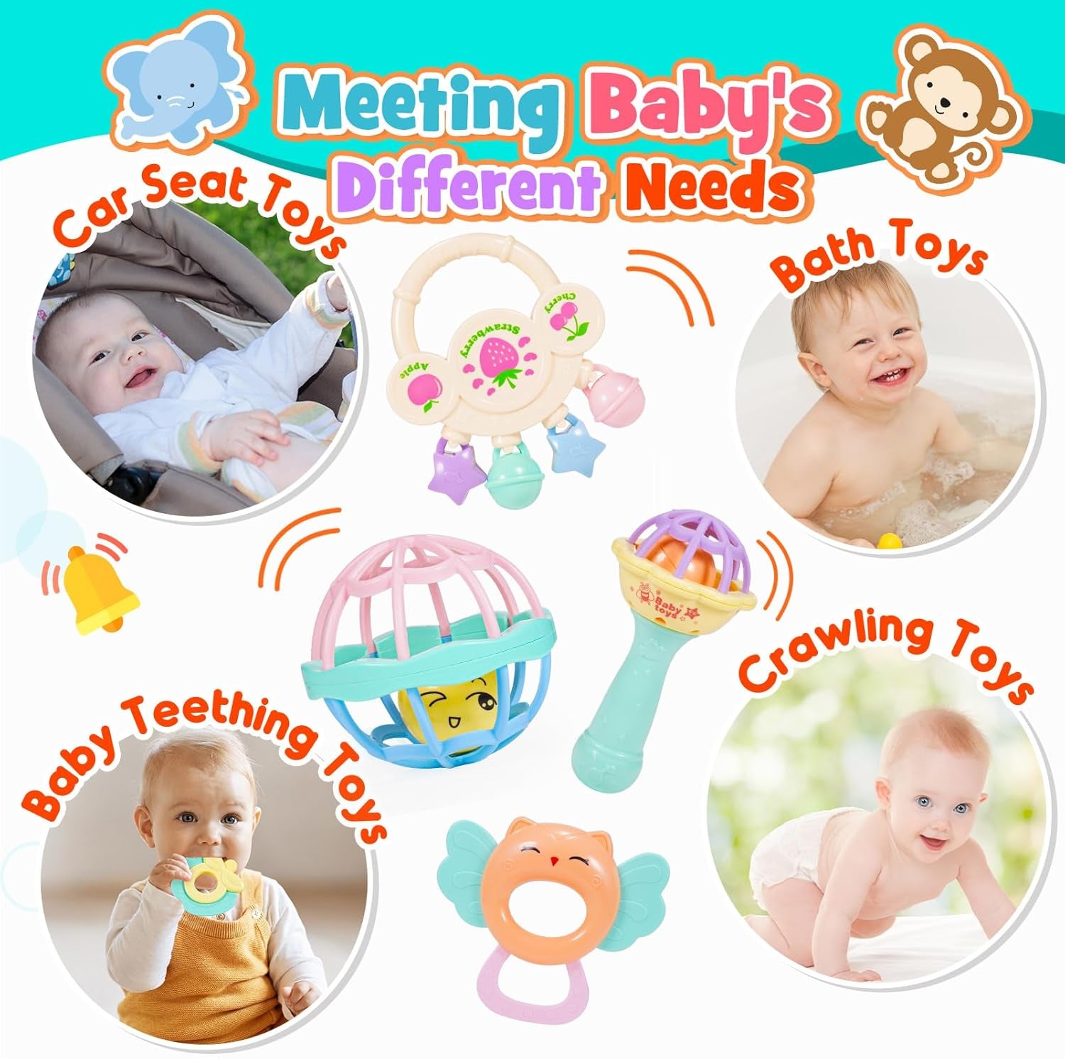 Hochet Bebe 0-12 Mois, Jouet Bebe 0 3 6 9 Mois Jeux Bebe 1 an Jouet Dentition Bébé Cadeau 0-12 Mois Fille Garçon Cadeau Bebe 1 an Jeux Montessori 0-12 Mois Jeux Eveil Bebe 0-12 Mois Jouet