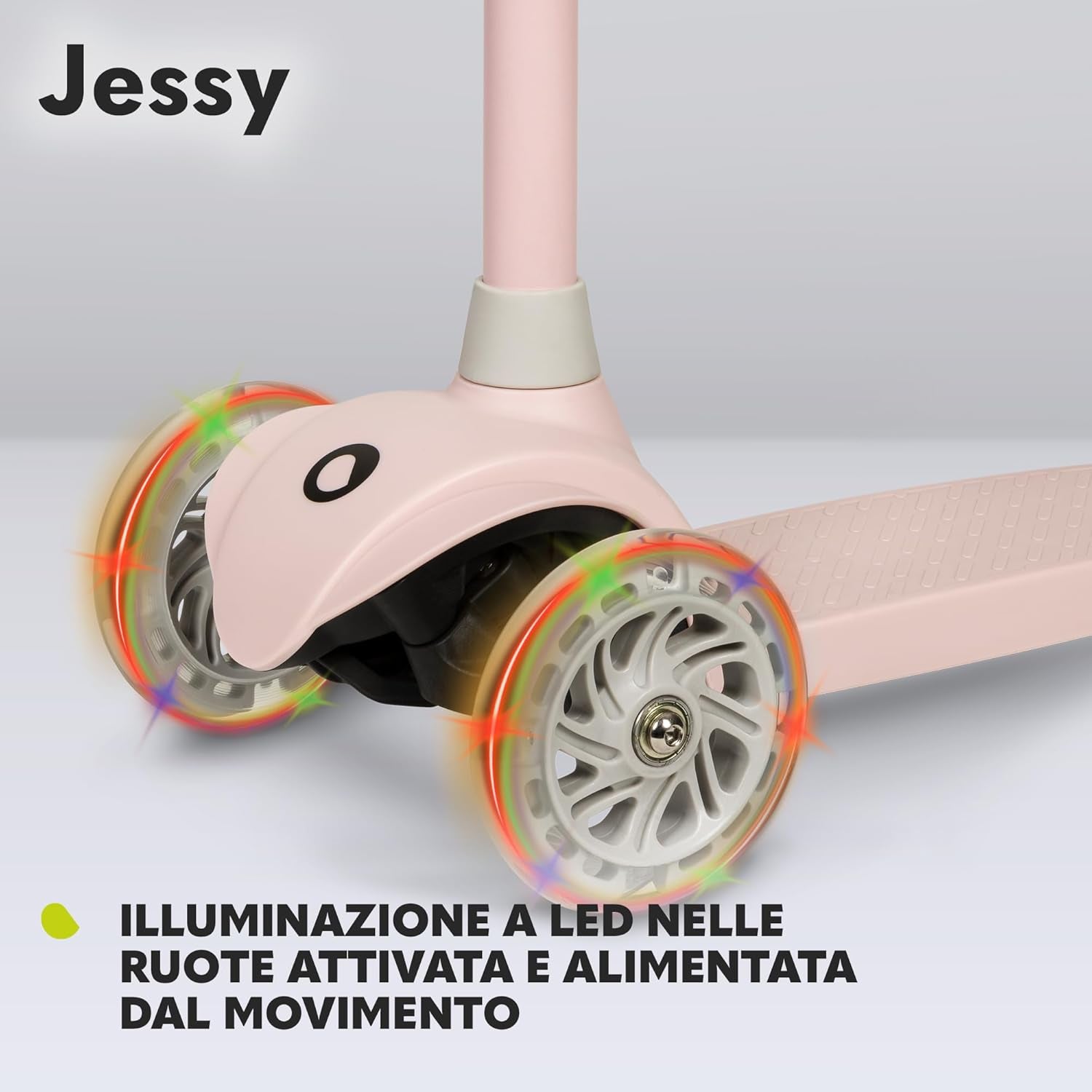 Jessy Trottinette D'Équilibre Pour Enfants De 3 Ans À 50 Kg, Trottinette Trois Roues Légère Avec Réglage En Hauteur, Roues LED, Plateforme Antidérapante, Hauteur Scooter (Pink)