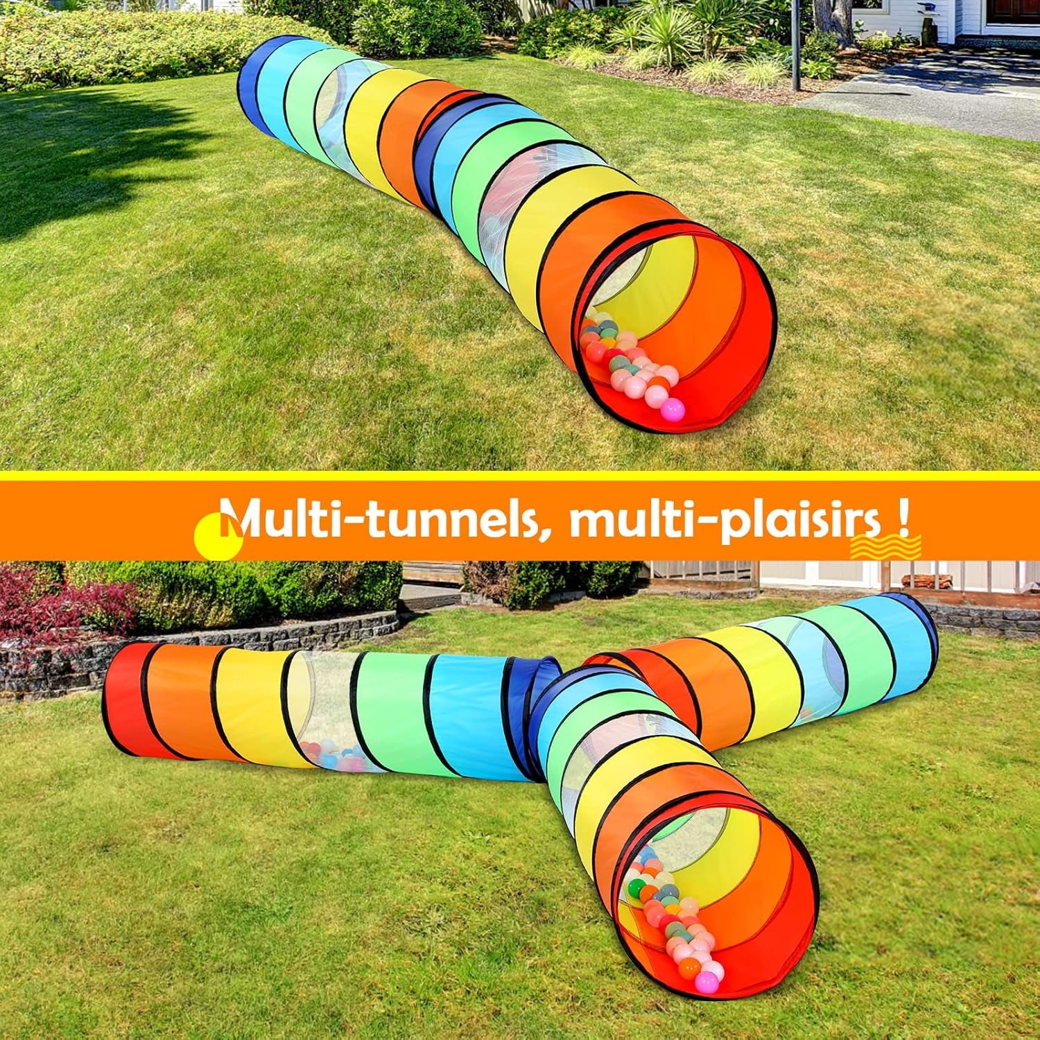 Tunnel Enfant - Tente De Jeux Exterieur Interieur Avec Côtés En Maille - 180 Cm Tunelle Pour Enfant Parcours Motricité Bébé Rampant -Jouet De Pliable Pop-Up - Cadeau Pour Animaux (Arc-En-Ciel)
