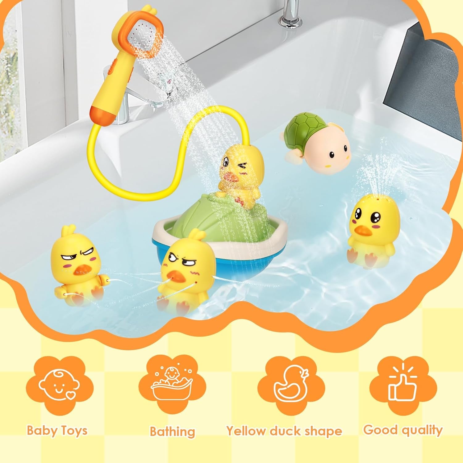 Jouet Bain Bébé,Ensemble De Jouets De Bain En Forme De Canard,Jeu Bain Et Douche,Pommeau De Douche Baignoire À Jet D'Eau Automatique Pour Bébé À Partir De 6-18 Mois