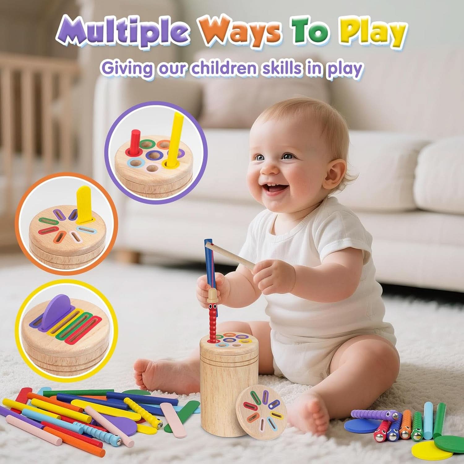 Jouet Enfant 1 2 3 Ans, 4 En 1 Jeux Montessori 1 2 3 Ans, Jouet Bebe 1 2 Ans, Apprendre Les Couleurs Jeu Educatif 1-3 Ans Avec Sac De Rangement