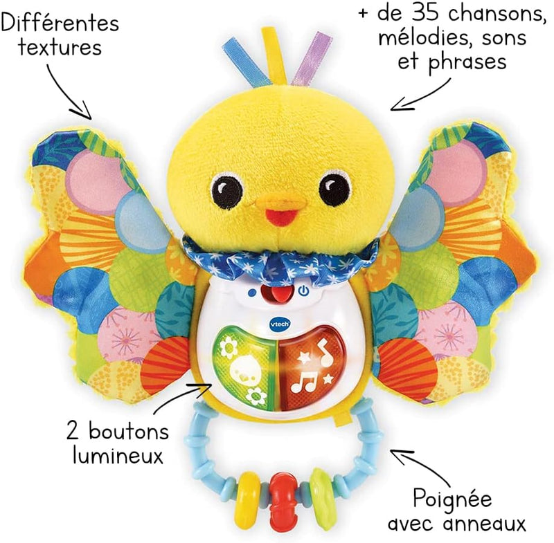 - Hochet PIOU-PIOU Éveil Des Sens, Hochet Bébé Interactif Et Musical, Jouet Sensoriel, Oiseau En Peluche Lavable En Machine, Cadeau De Naissance Bébé Dès 3 Mois - Contenu En Français