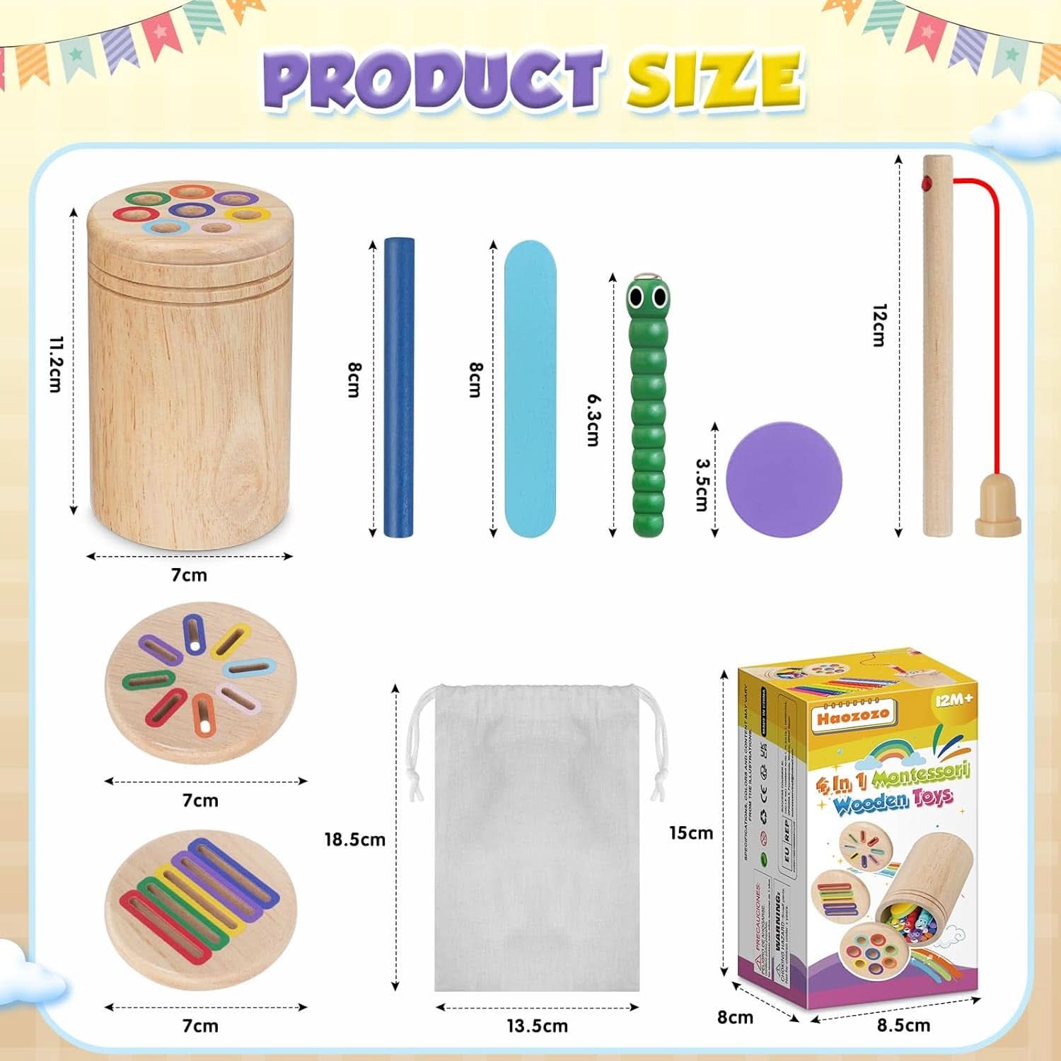 Jouet Enfant 1 2 3 Ans, 4 En 1 Jeux Montessori 1 2 3 Ans, Jouet Bebe 1 2 Ans, Apprendre Les Couleurs Jeu Educatif 1-3 Ans Avec Sac De Rangement