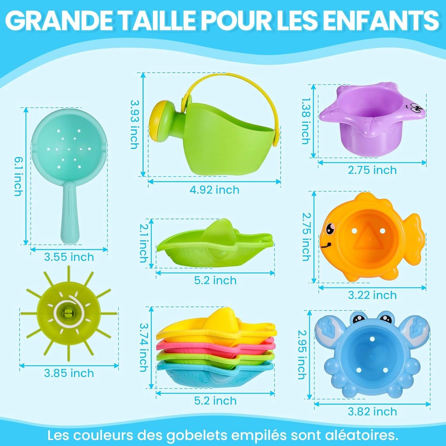 Jouet De Bain Pour Bebe , Jeux De Bain Enfant Jeu De Bain Bébé Jouet Piscine Sans Moisissures Arrosoir Tasses Empilables Bateaux Empilables 10 Pièces