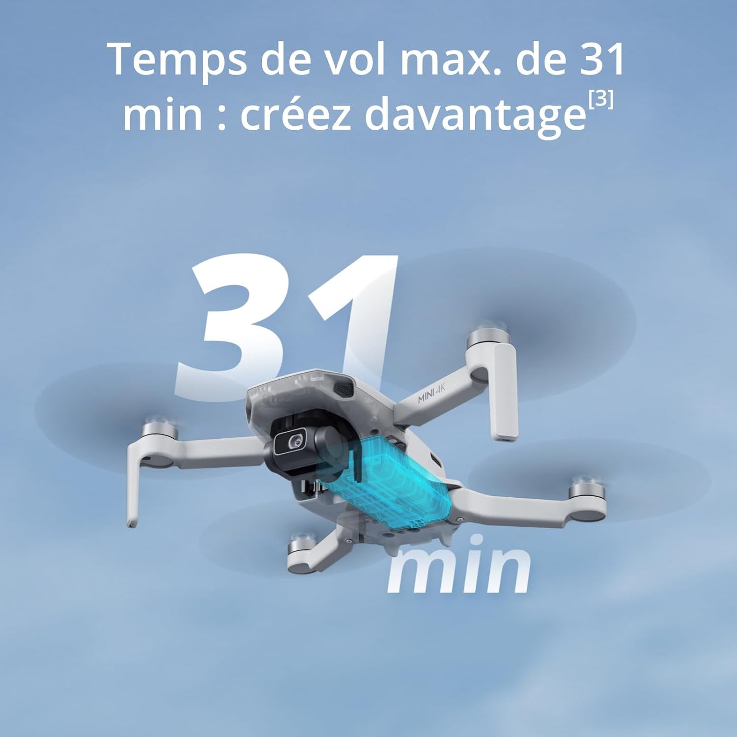 Mini 4K, Drone Caméra 4K UHD, Moins De 249 G, Stabilisation De La Nacelle À 3 Axes, Transmission Vidéo Sur 10 Km, Retour Auto, Résistance Au Vent, Temps De Vol Max. De 31 Min, C0, Quickshots