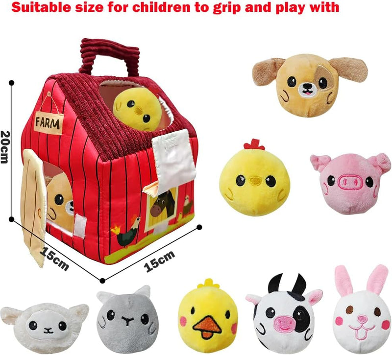 Cokomono Jouet Bébé 1 an Animaux De La Ferme En Peluche, Jeux Montessori Avec Grange, Hochets, Miroirs, Jouet Sensoriel Bebe 0-6 Mois, Cadeau Bebe Enfant 3 6 9 Mois Garçon Fille