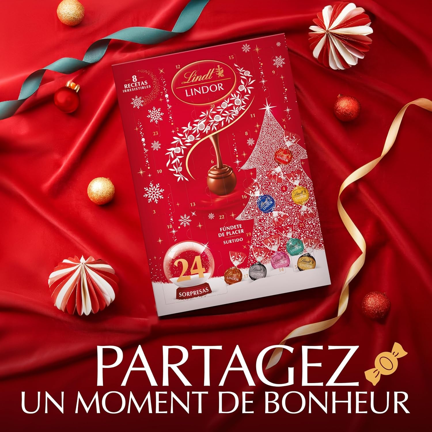 - Calendrier De L'Avent LINDOR - Assortiment De Chocolats Au Lait,Noir 45%, Noir 60%, Noir 70%, Blanc, Coco, Noisettes - Idéal Pour Noël, 312G