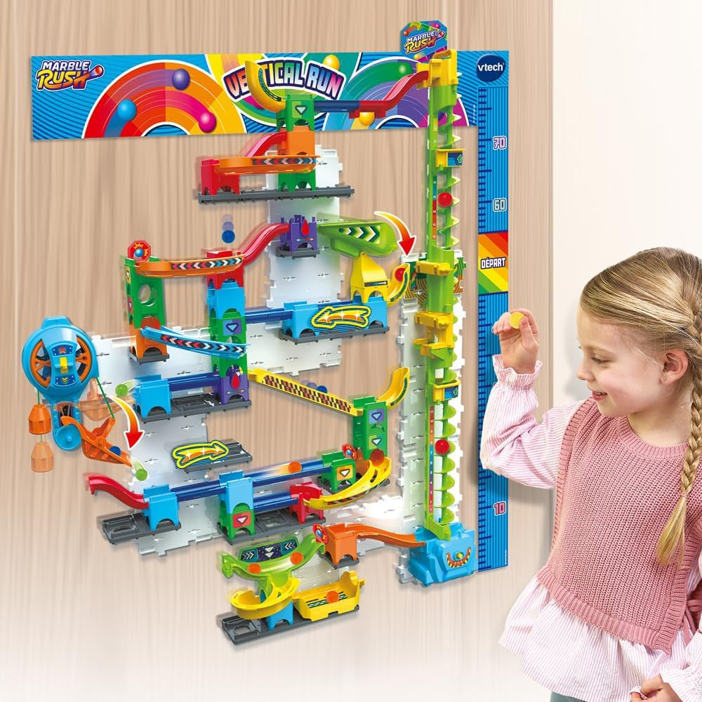 - Marble Rush Ultimate Vertical Run V100E - Circuit À Billes Électronique À La Verticale, 93 Pièces Et 10 Billes - Jeu De Construction À Fixer - Cadeau Enfant Dès 6 Ans - Contenu En Français