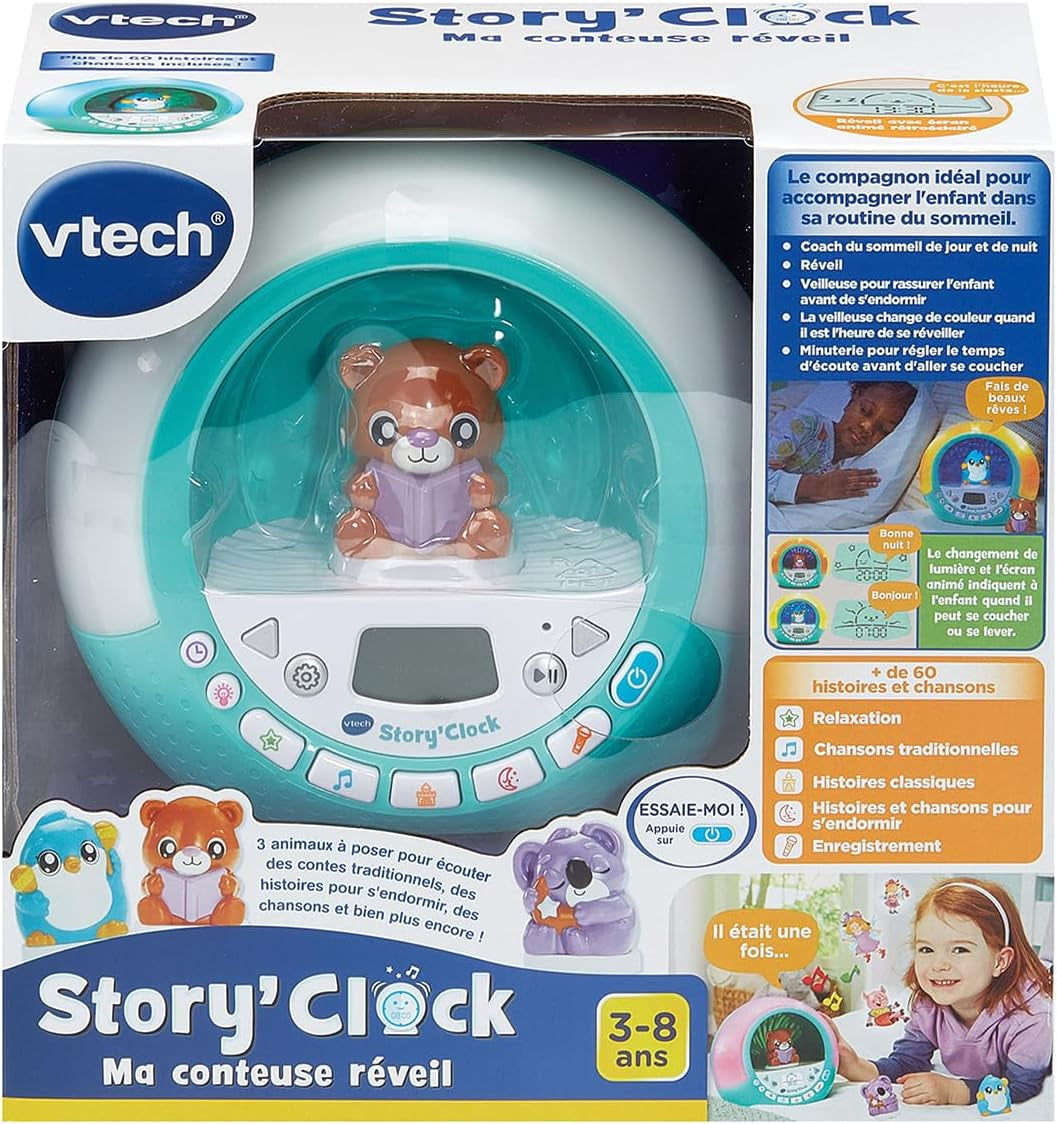 - Story'Clock Bleu Ma Conteuse-Réveil - Veilleuse Réveil Éducatif Jour/Nuit - Coach Sommeil Enfant - Boîte À Histoires, 3 Figurines Et Projections - Cadeau Enfant Dès 3 Ans - Contenu En Français