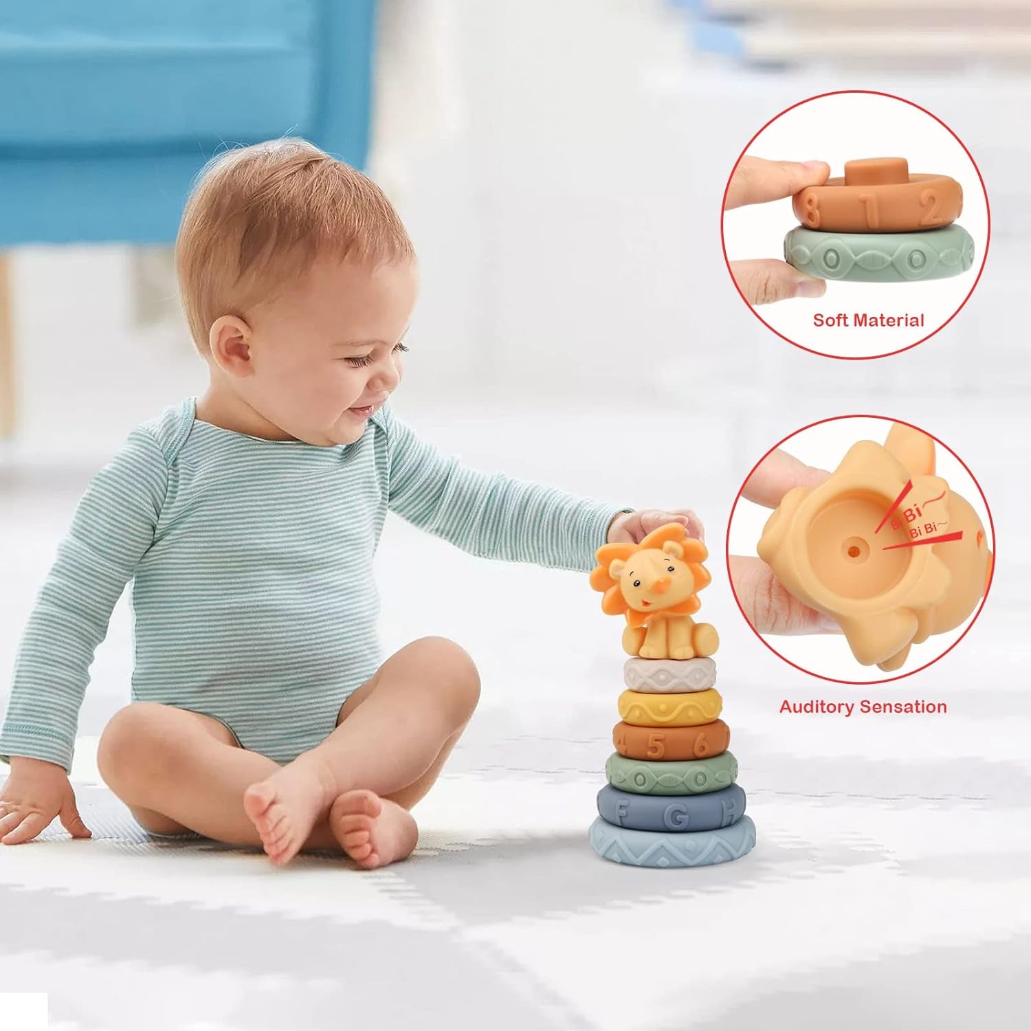 Joyplus Jeux Montessori Bebe Eveil 6 Mois, 7 Pièces Jouets Empilables Avec Anneaux, Tour Souple Empilable, Cube D'Activité Bébé, Jouets Sensoriel Dentition Pour Bébé, Jeux Educatif Pour Bebe 6+ Mois
