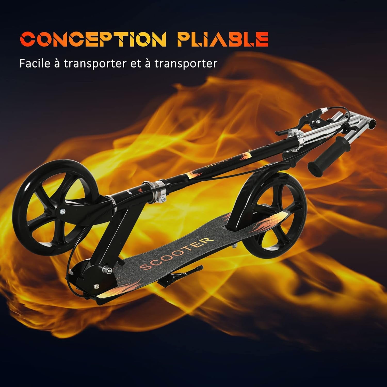 Trottinette Enfant Pliable À 2 Roues Pour Enfant De 7 À 14 Ans Avec Guidon Réglable En Hauteur Sur 3 Niveaux Et Double Frein - Noir