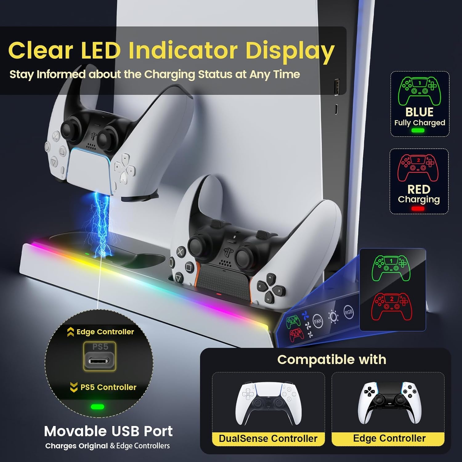 Support Ps5/Slim/Pro Avec Ventilateur De Refroidissement Réglable, Support De Chargeur De Refroidissement Vertical PS5 Pour Ps5/Slim/Pro, Station De Refroidissement Façades, Protections