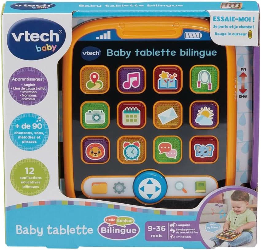 - Baby Tablette Bilingue, Tablette Interactive Bébé Avec 12 Activités Éducatives, Effets Lumineux, Jouet D'Éveil Et De Motricité Fine, Cadeau Bébé Dès 9 Mois - Contenu En Français Et Anglais