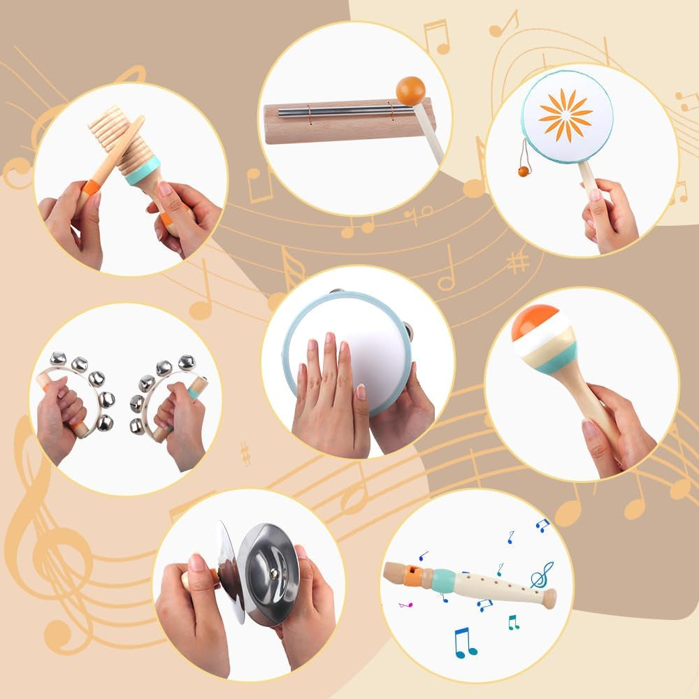 Instruments De Musique Pour Tout-Petits, Jouets Musicaux Montessori Pour Bébés, Instruments Pour Garçons Et Filles De 1 An, Cadeau De Noël Et D'Anniversaire Pour Enfants De 1 À 3 Ans (8 in 1)