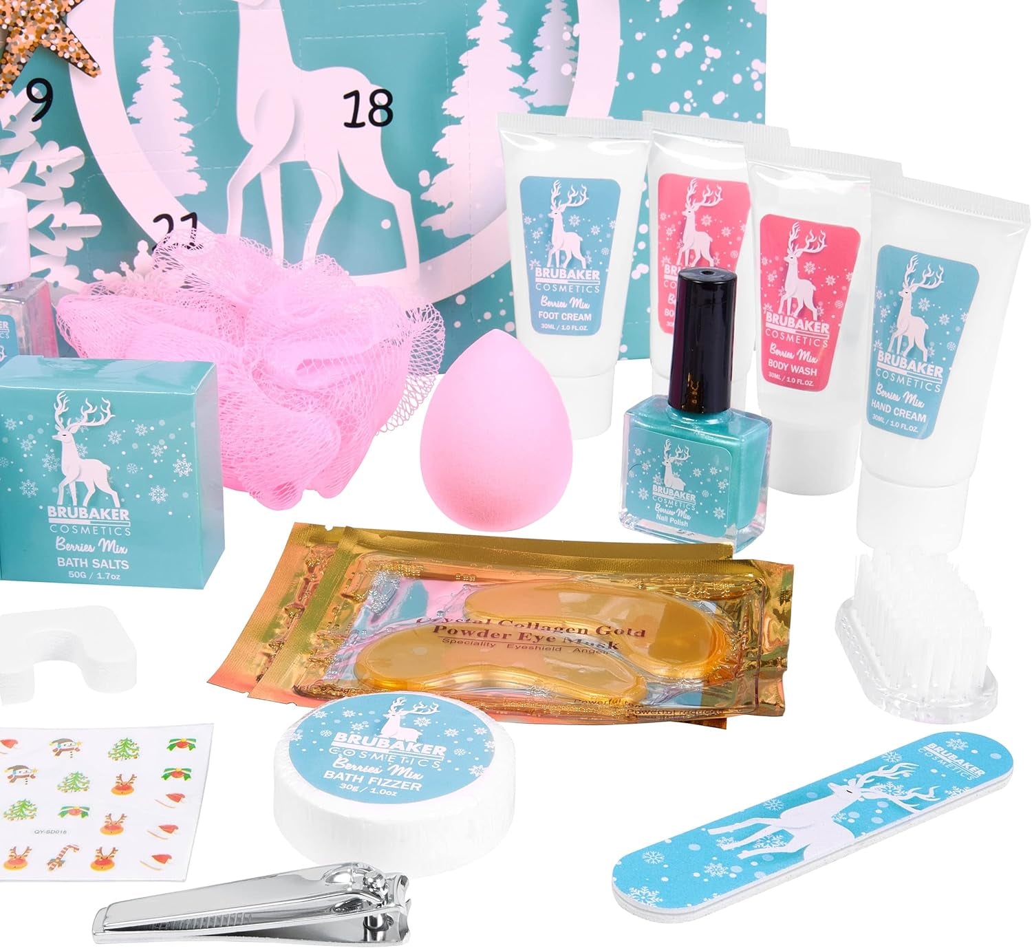 Cosmetics - Calendrier De L'Avent/Noël - Contient 24 Produits De Bain & Beauté - Coffret XXL De Bien-Être - Idée Cadeau Femme & Fille - Bleu Menthe