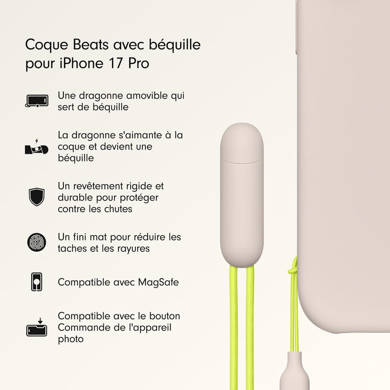 Coque Avec Béquille Pour Iphone 17 Pro Équipée Magsafe Avec Commande De L'Appareil Photo, Support Intégré Et Dragonne, Fini Mat Et Doublure En Tissu Microfibre - Gris Gypse