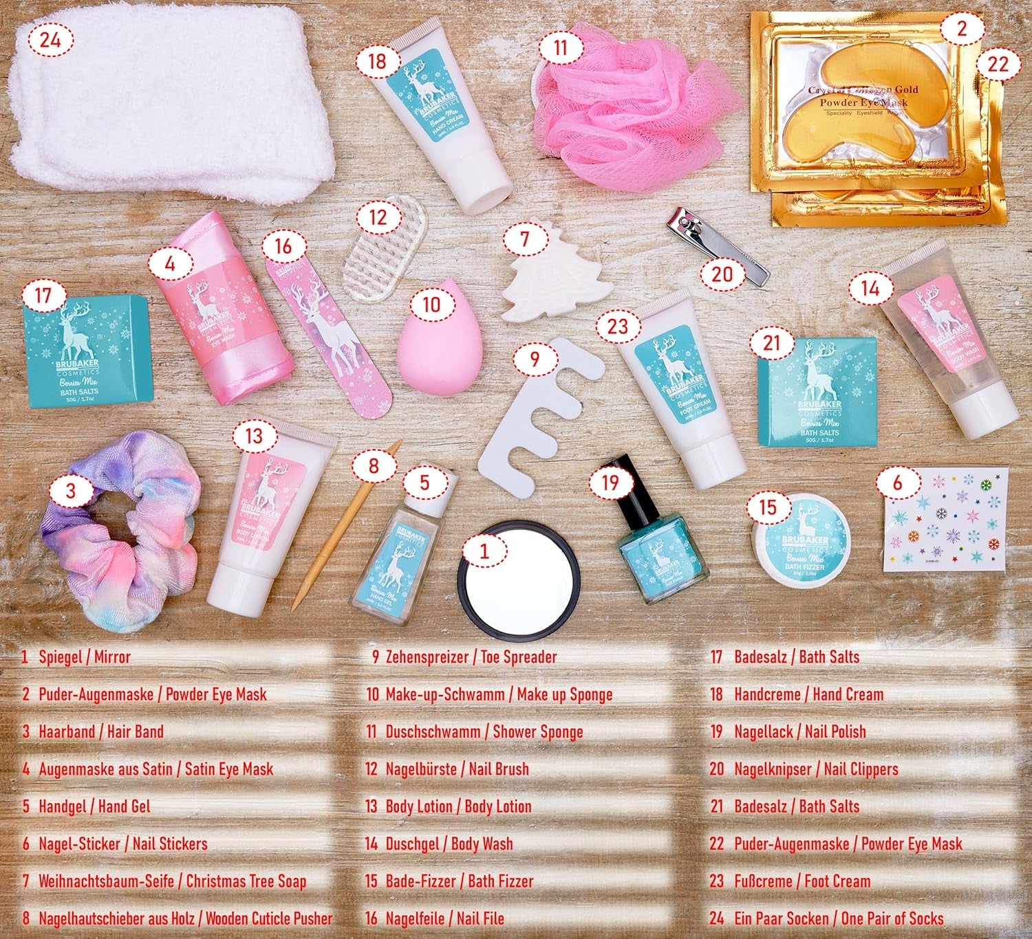 Cosmetics - Calendrier De L'Avent/Noël - Contient 24 Produits De Bain & Beauté - Coffret XXL De Bien-Être - Idée Cadeau Femme & Fille - Bleu Menthe