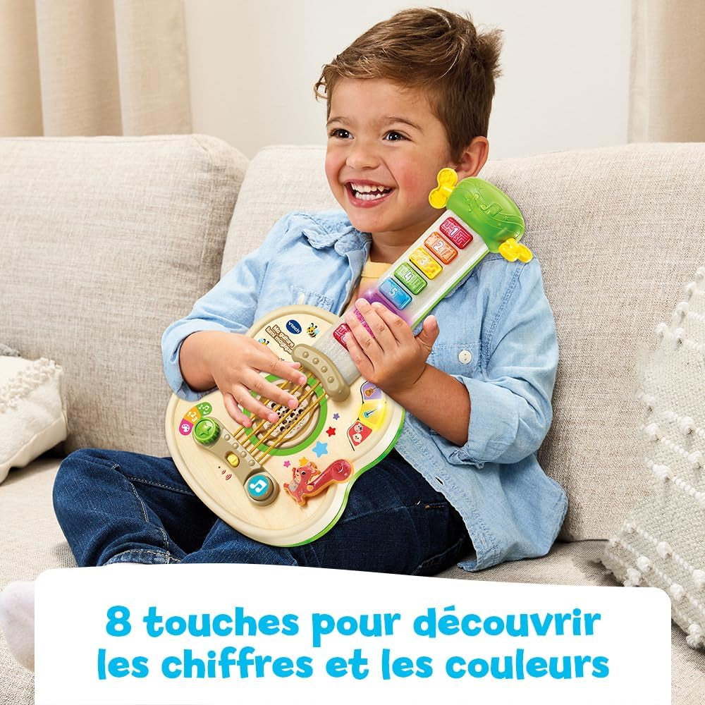 - Ma Guitare Lumi Magique, Instrument De Musique Partiellement En Bois, Guitare Acoustique Et Électrique, Jeu D'Éveil Musical Et De Motricité Fine, Cadeau Bébé Dès 18 Mois - Contenu En Français