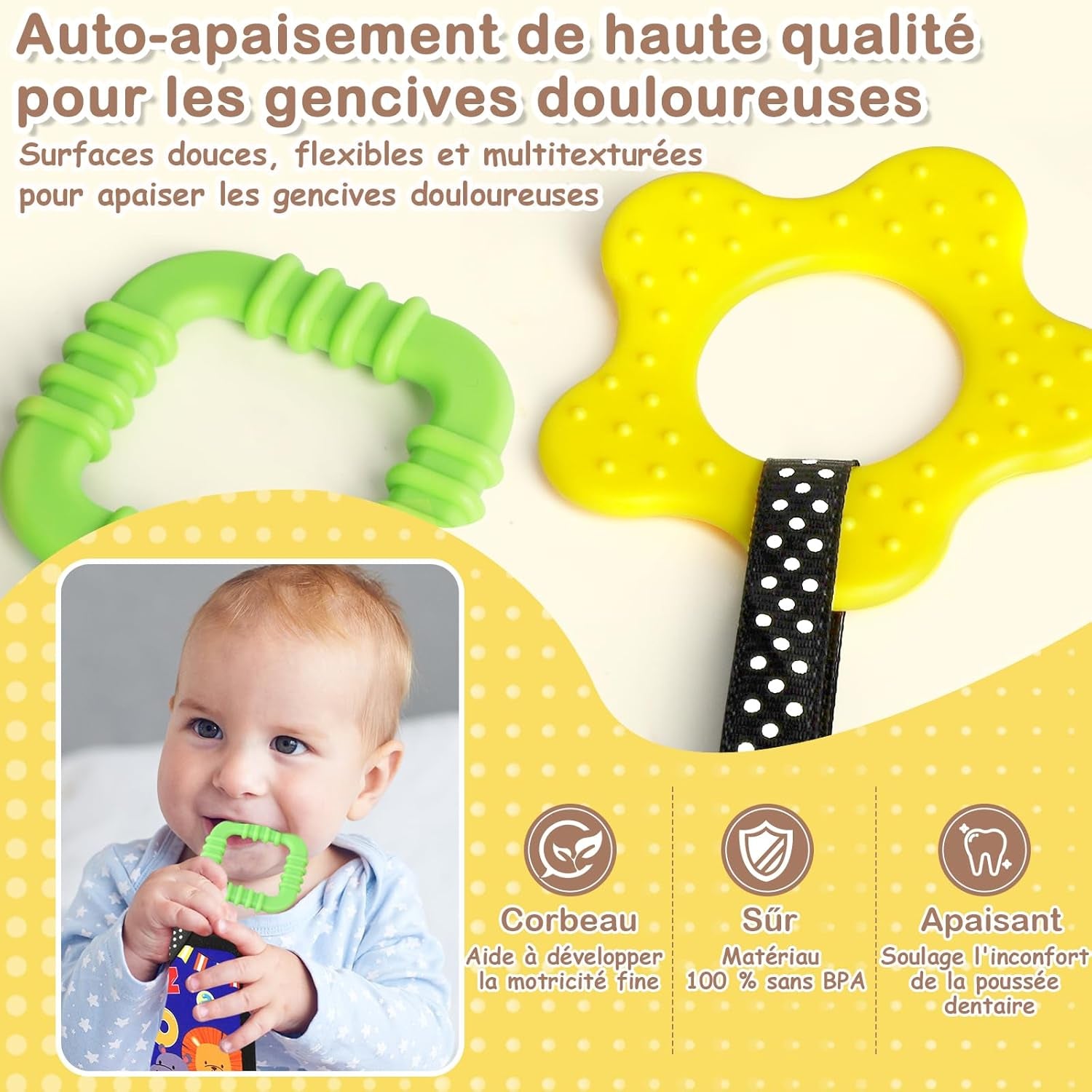 Jouet Bebe 0-3-6-9-12 Mois - Miroir D'Éveil Pliable Avec Jouet De Dentition Et Livre Papier Froissé Sensoriel - Montessori Noir Et Blanc À Motifs Contrastés Pour L'Éveil Des Bébés