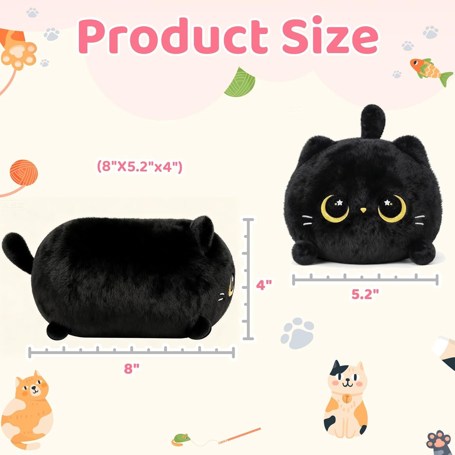 Peluche Chat Noir Kawaii Oreiller Doux 20CM, Oreiller Peluche Mignon Câlin Pour Enfants 3 Ans Et Plus, Pour Noël Et Anniversaire