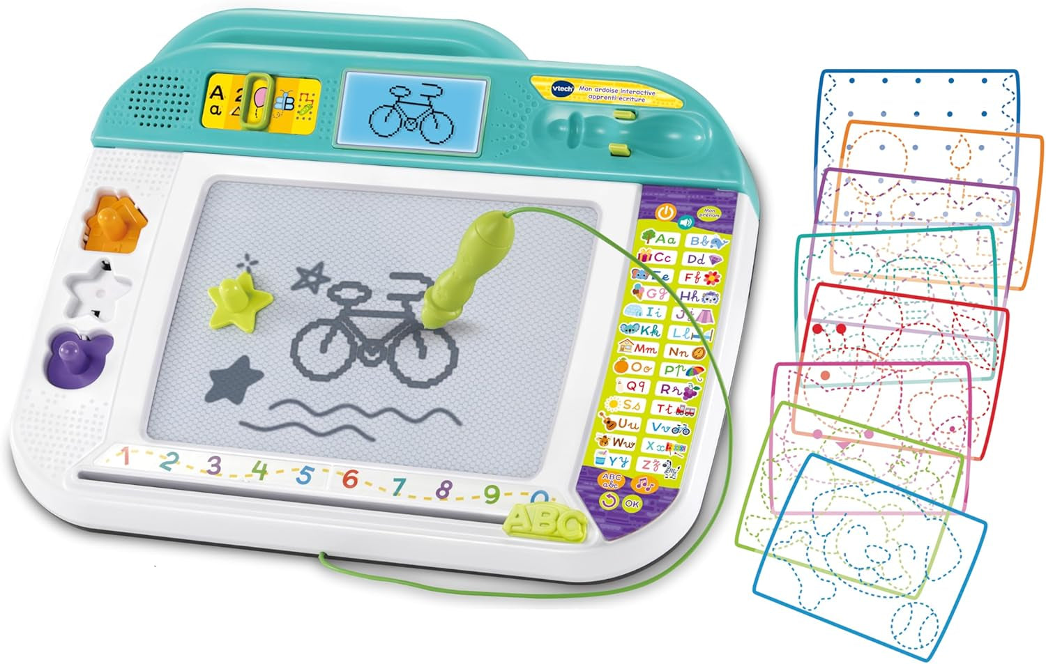 - Mon Ardoise Interactive Apprenti-Écriture - Tablette Dessin Enfant - Ardoise Magique Avec Stylet, Pochoirs Et Tampons - Jouet Éducatif - Cadeau Enfant Dès 3 Ans - Contenu En Français