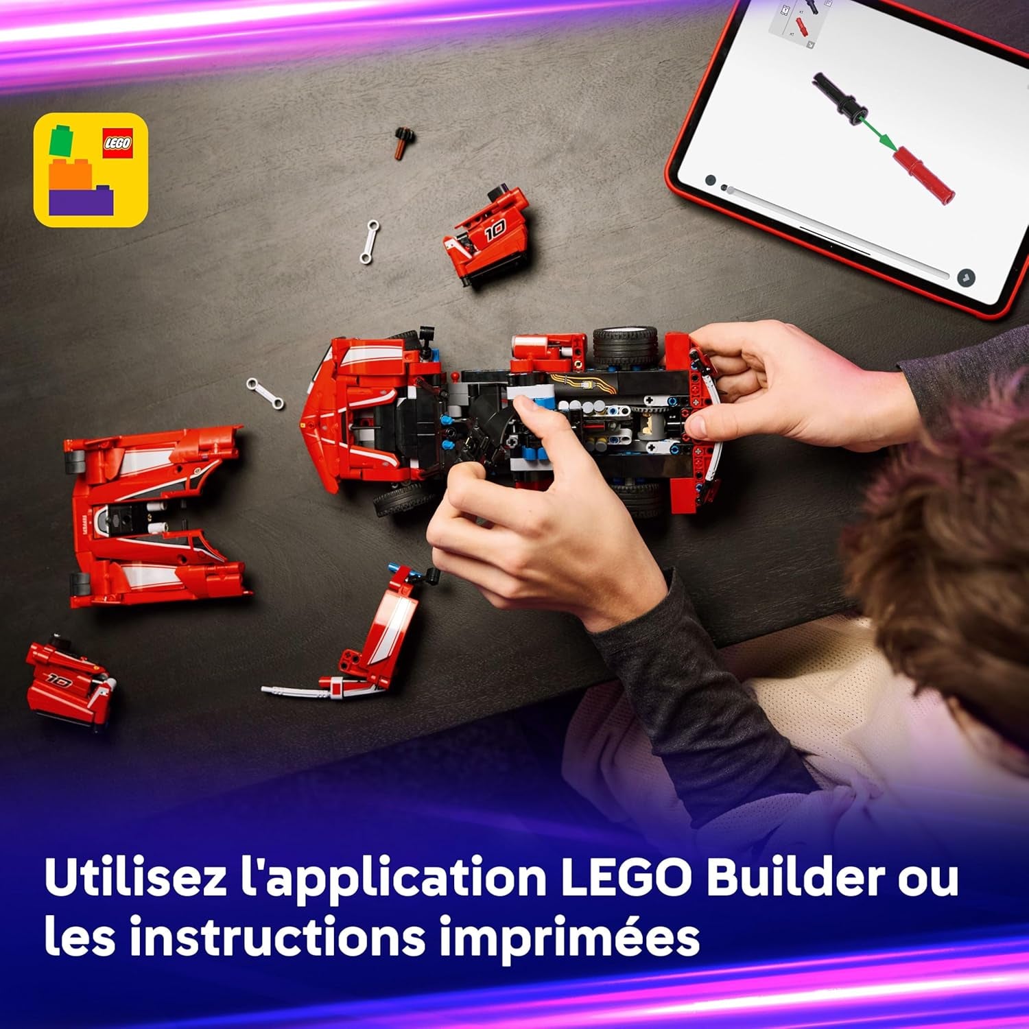 Technic Ferrari FXX K - Jouet Voiture De Course - Maquette De Construction Avec Moteur V12, Différentiel & Pistons Mobiles - Décoration Automobile - Cadeau Pour Garçon Dès 10 Ans 42212